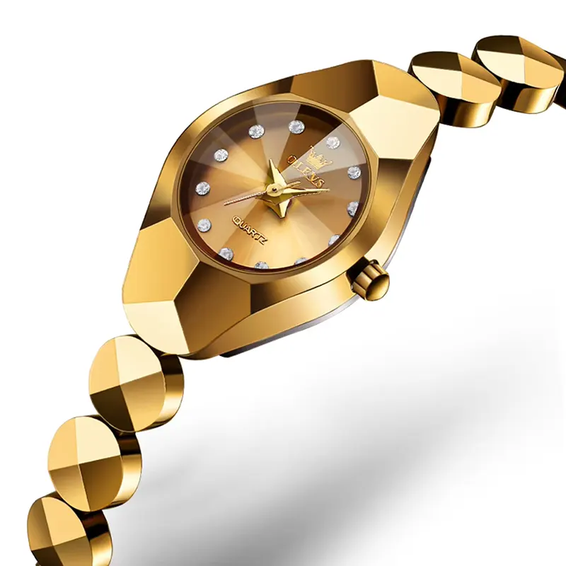 Olevs Tungsten Steel Gold Dial Ladies Watch- 7007